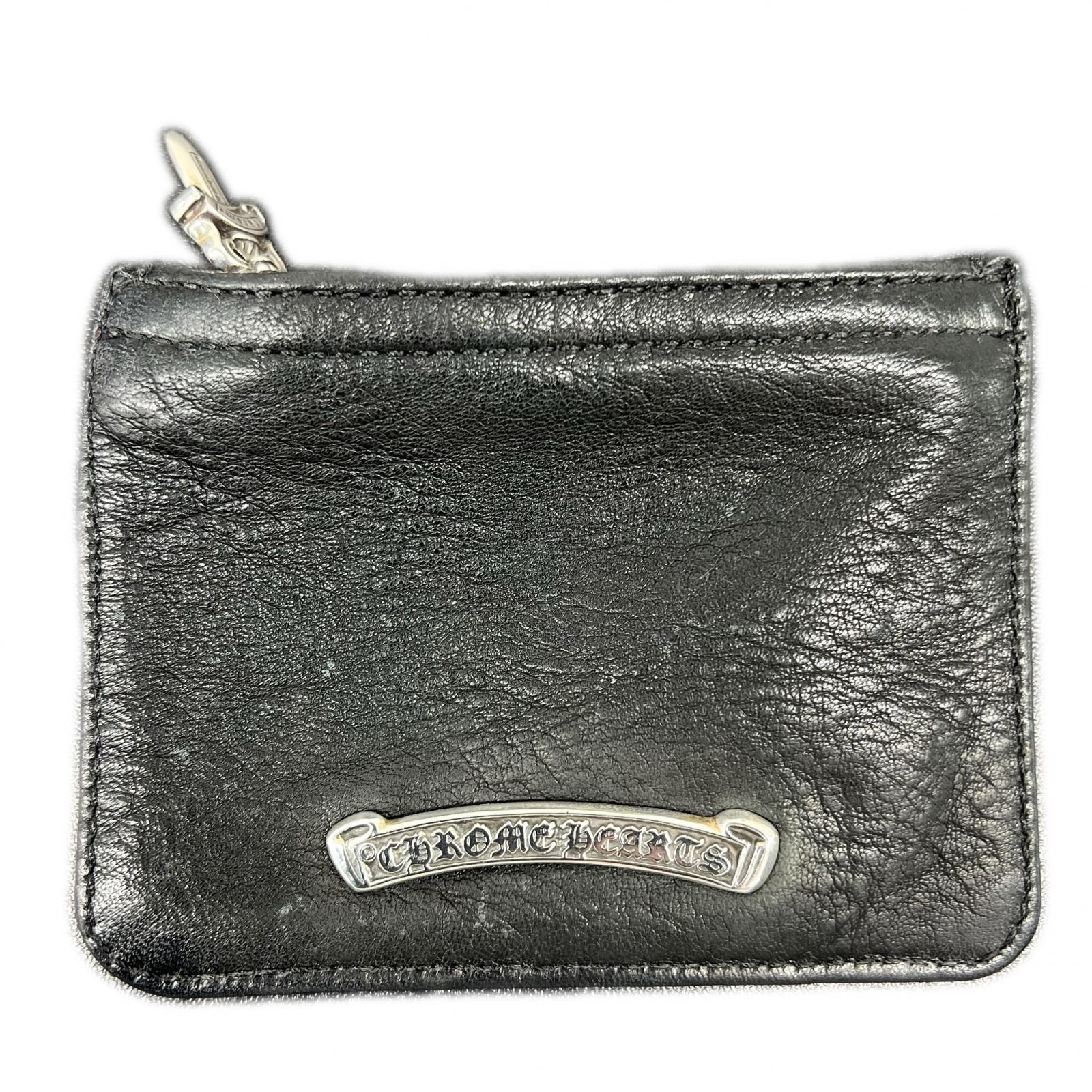 CHROME HEARTS 美品 クロムハーツ ZPR CHNG ジッパーチェンジパース スクロールラベル ダガー ブラック ヘビーレザー コインケース 小銭入れ クロム ABランク 中古 鑑定済 クロム財布