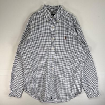 古着 ラルフローレン RALPH LAUREN 長袖シャツ ロゴ 刺繍 チェック M ホワイト系 マルチカラー メンズ