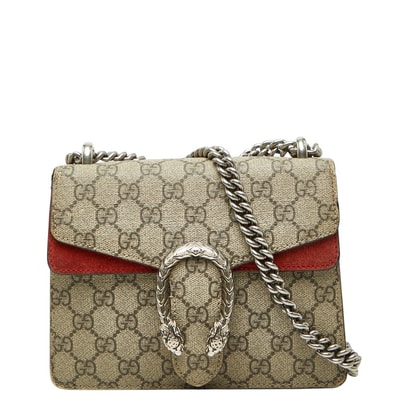 グッチ GGスプリーム ディオニュソス チェーン ショルダーバッグ 421970 ベージュ レッド PVC スウェード レディース GUCCI 【中古】