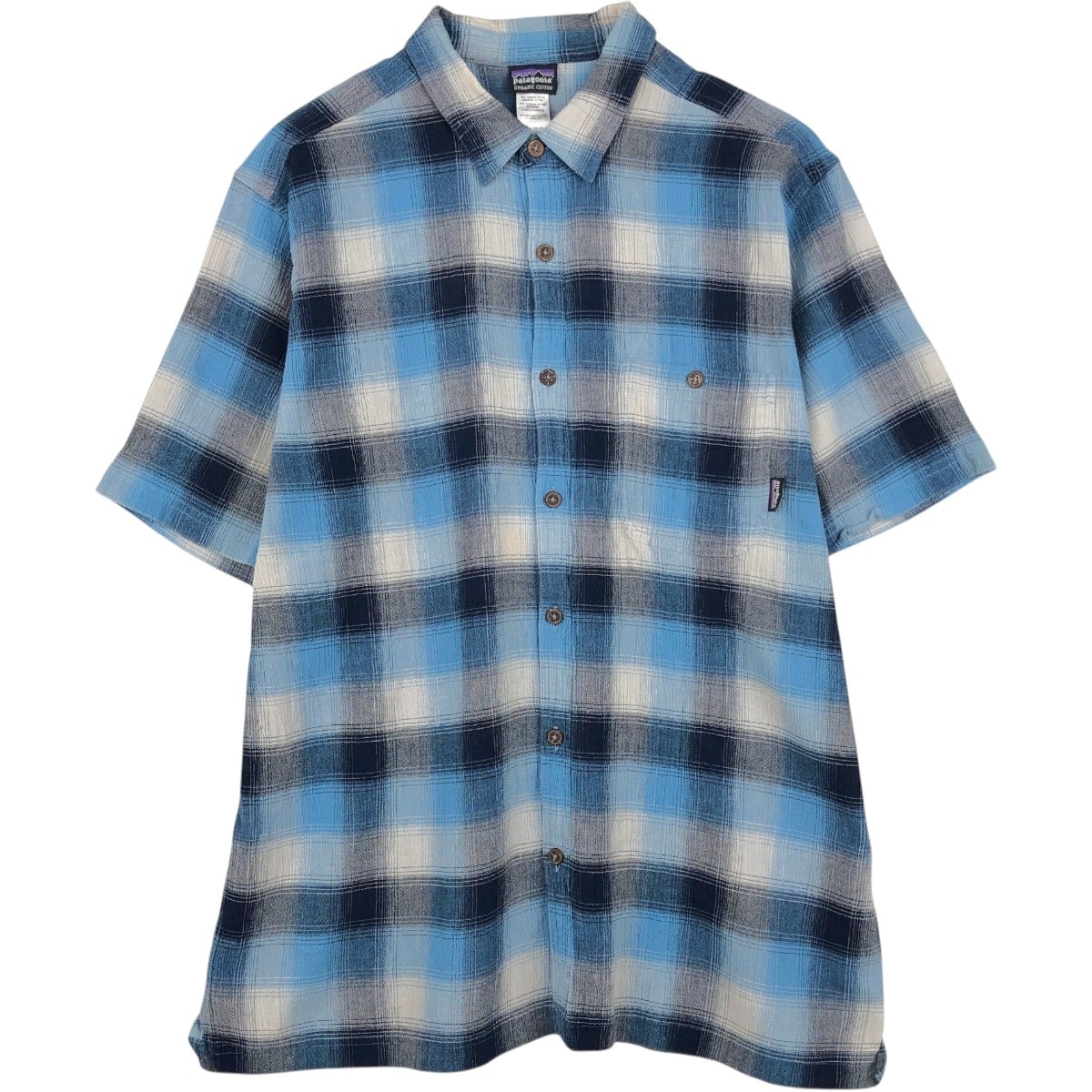 古着 パタゴニア Patagonia ORGANIC COTTON オーガニックコットン A/C シャツ 52921SP12 オンブレチェック 楊柳クレープ 半袖 コットン チェックシャツ ボックスシャツ メンズXL相当/eaa660990