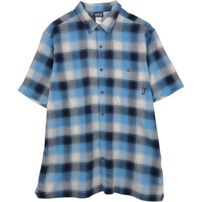 古着 パタゴニア Patagonia ORGANIC COTTON オーガニックコットン A/C シャツ 52921SP12 オンブレチェック 楊柳クレープ 半袖 コットン チェックシャツ ボックスシャツ メンズXL相当/eaa660990
