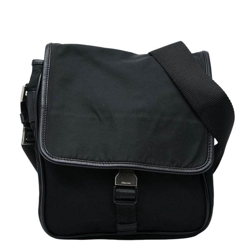 プラダ 三角ロゴプレート 斜め掛け ショルダーバッグ V167 ネロ ブラック サフィアーノレザー レディース PRADA 【中古】