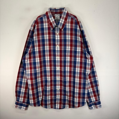 古着 ブルックスブラザーズ Brooks Brothers 長袖シャツ 胸ポケット L レッド系 チェック メンズ
