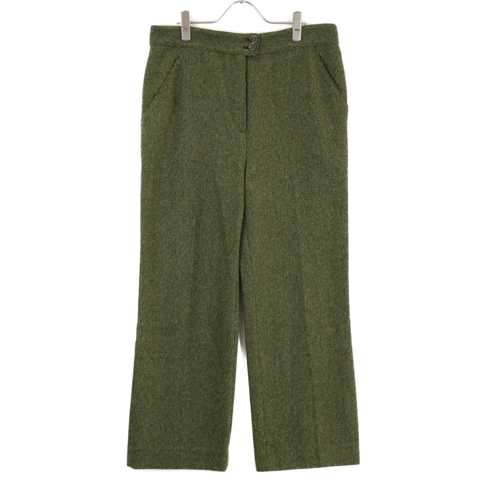 ヴァレンティノ グリーン ウール ヘリンボーン ワイドトラウザーパンツ 44