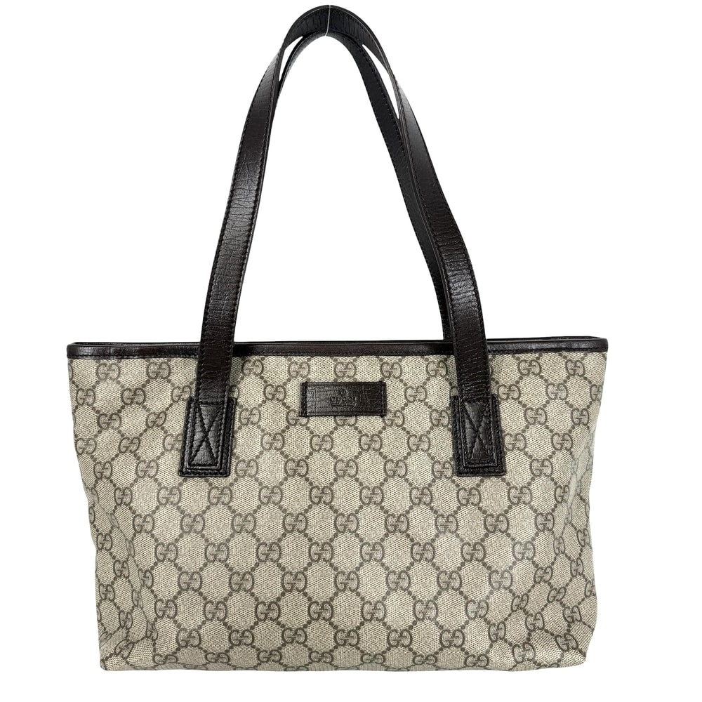 GUCCI グッチ トートバッグ ハンドバッグ 肩掛け 211138 GGキャンバス レザー ベージュ ブラウン 茶 シルバー金具 レディース【中古品】