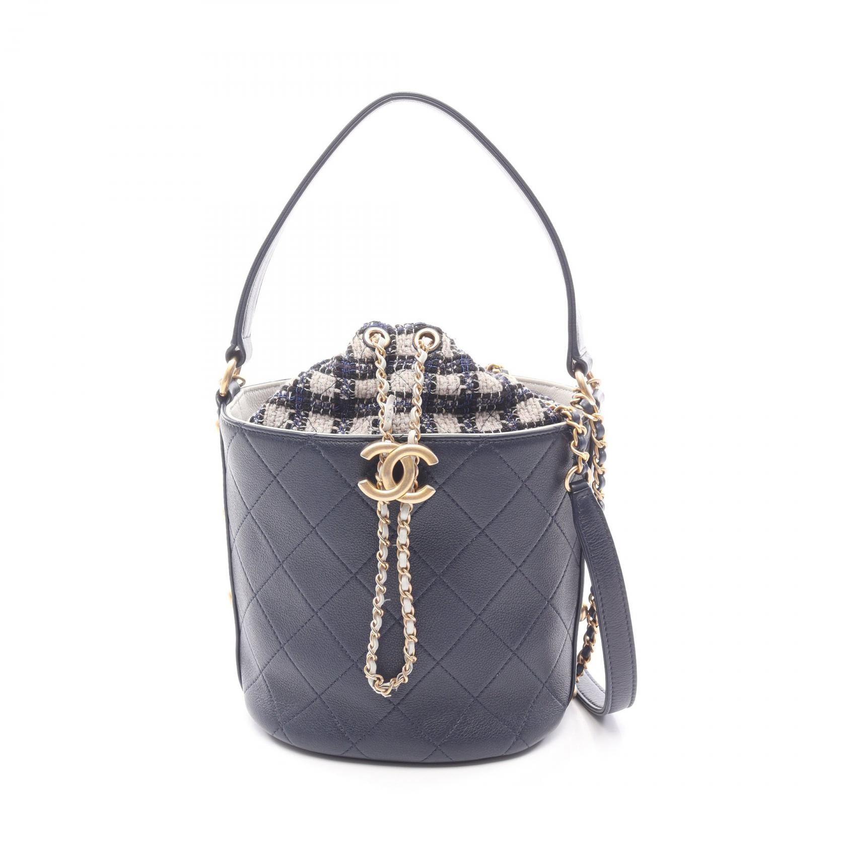 シャネル CHANEL マトラッセ スモール バケットバッグ ショルダーバッグ バッグ レザー ファブリック レディース ネイビー系 / マルチカラー 【中古】