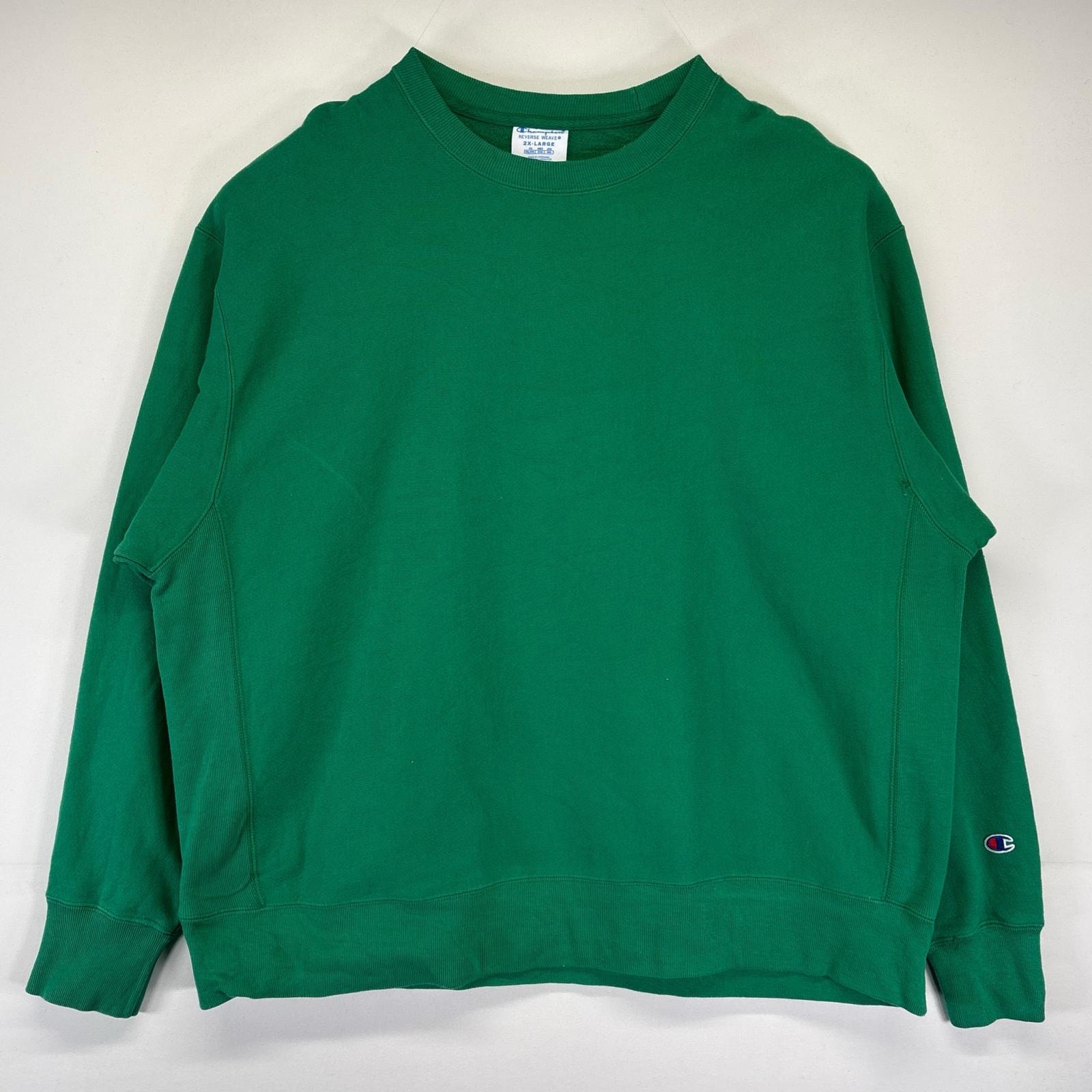 古着 チャンピオン Champion スウェット 大きいサイズ リバースウィーブ 目無し クルーネック トレーナー 2XL グリーン メンズ