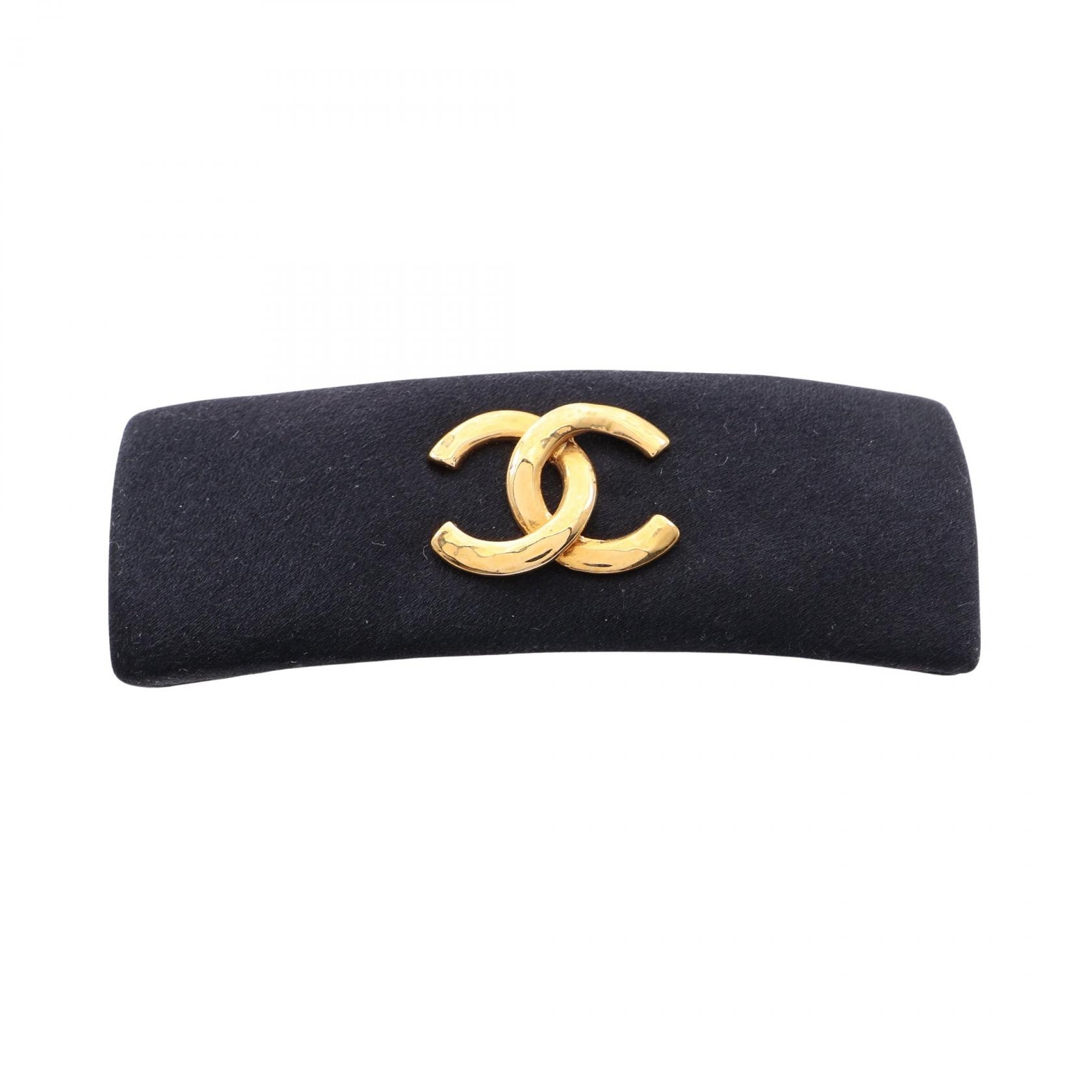 シャネル CHANEL ココマーク バレッタ アクセサリー GP(ゴールドメッキ) シルク レディース ブラック系 / ゴールド系 【中古】