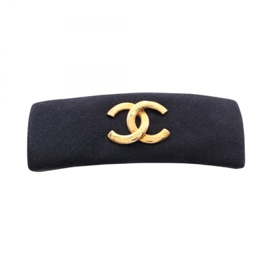 シャネル CHANEL ココマーク バレッタ アクセサリー GP(ゴールドメッキ) シルク レディース ブラック系 / ゴールド系 【中古】