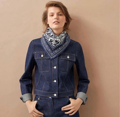 Hermes Bandana 55 Les Nouveaux Amoureux de Paris "Marine/Noir/Blanc"