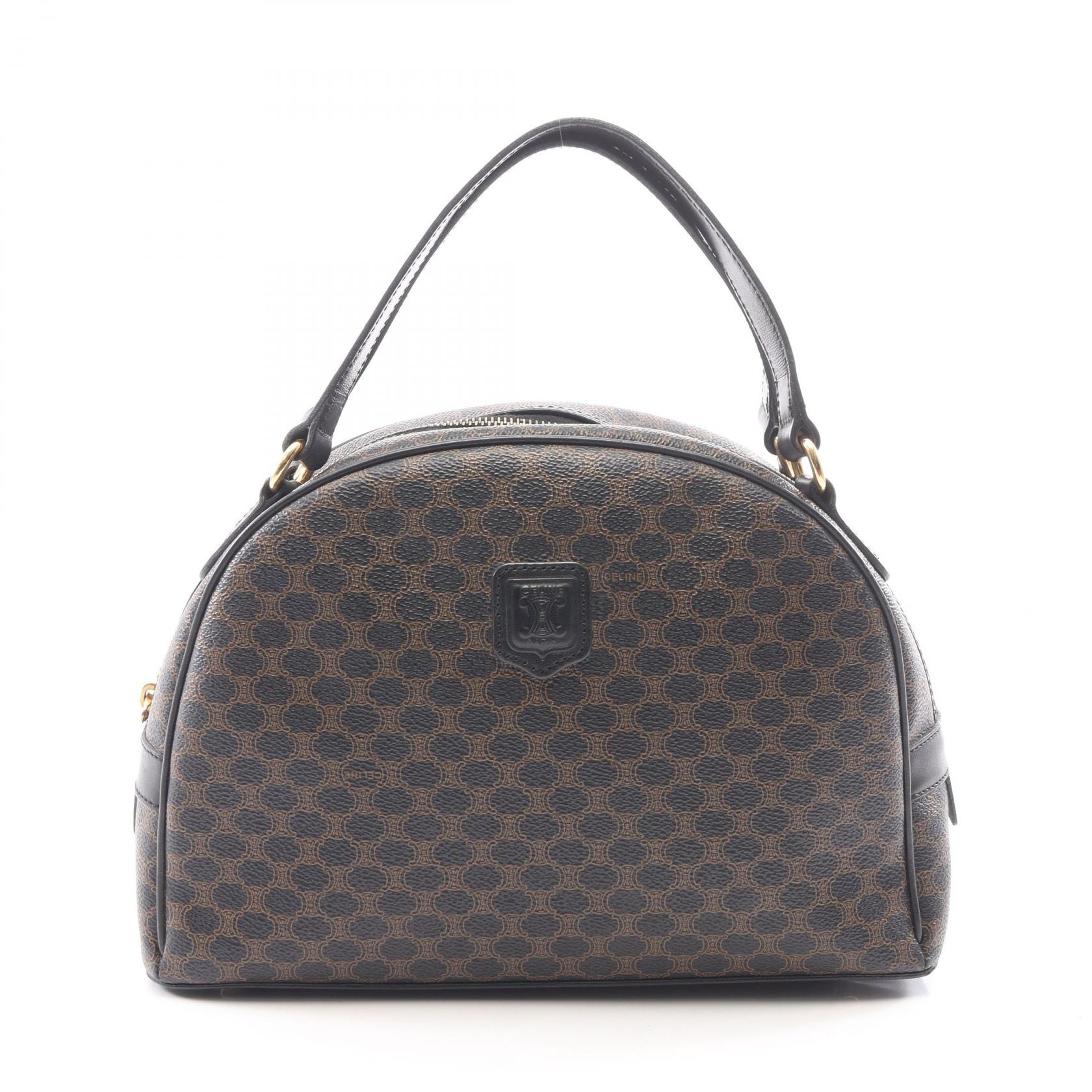 セリーヌ CELINE マカダム ハンドバッグ バッグ PVCコーティングキャンバス レザー レディース ブラック系 【中古】