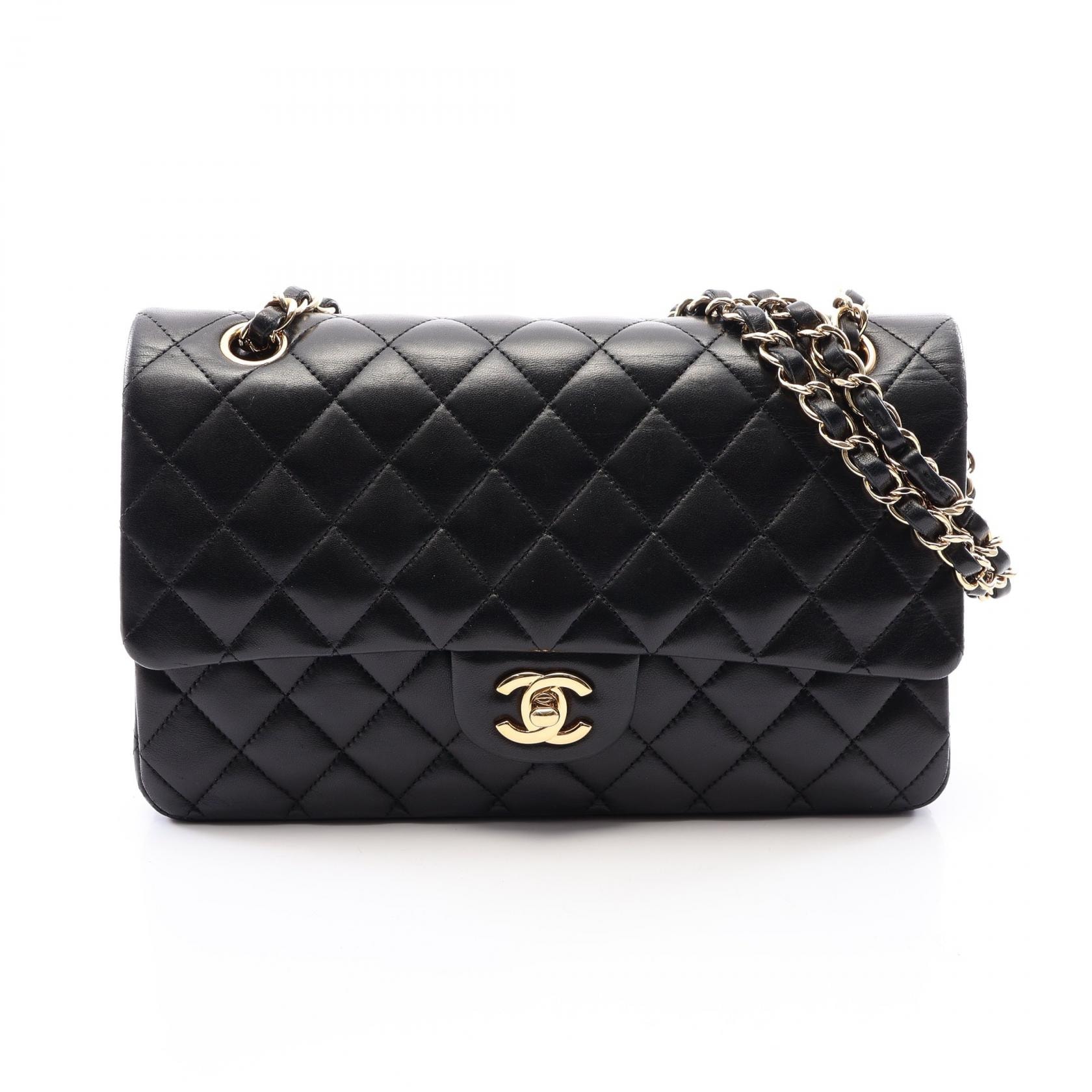 シャネル CHANEL マトラッセ Wフラップ ショルダーバッグ バッグ ラムスキン(羊革) レディース ブラック系 【中古】