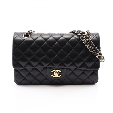 シャネル CHANEL マトラッセ Wフラップ ショルダーバッグ バッグ ラムスキン(羊革) レディース ブラック系 【中古】