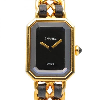 シャネル CHANEL プルミエール M 腕時計 時計 GP(ゴールドメッキ) GP(ゴールドメッキ) レザーベルト レディース ブラック系 H0001 【中古】