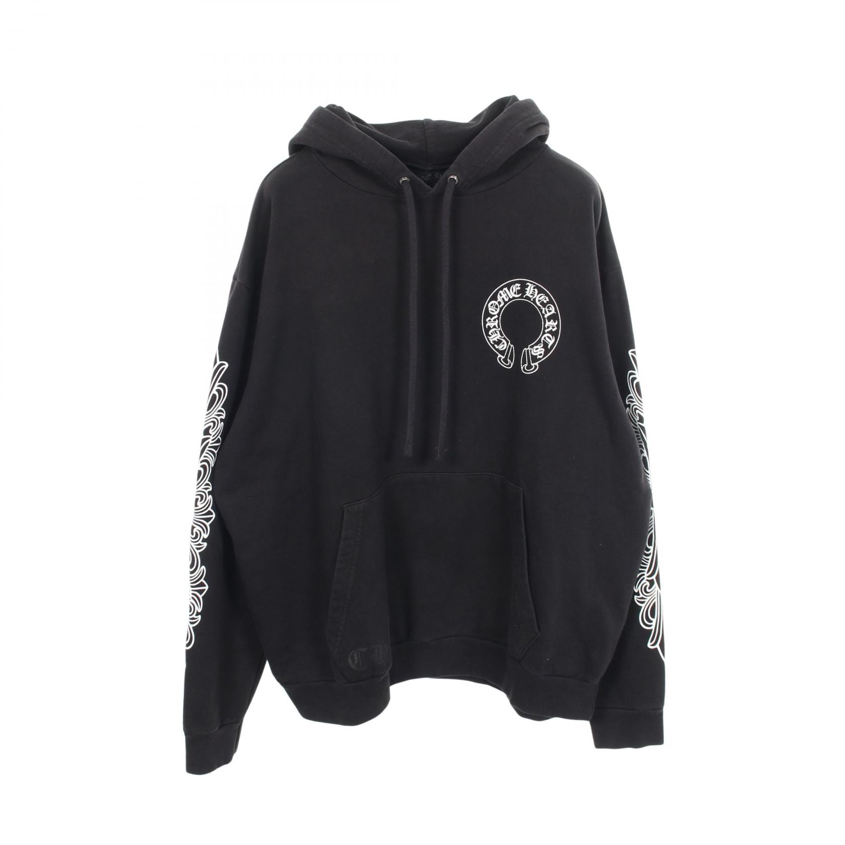 クロムハーツ CHROME HEARTS ホースシュー アームフローラルプリント 裏起毛 パーカー 衣料品 トップス コットン メンズ ブラック系 【中古】