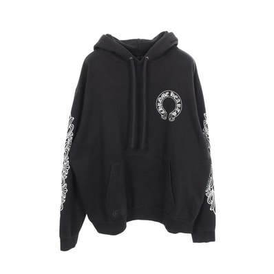 クロムハーツ CHROME HEARTS ホースシュー アームフローラルプリント 裏起毛 パーカー 衣料品 トップス コットン メンズ ブラック系 【中古】