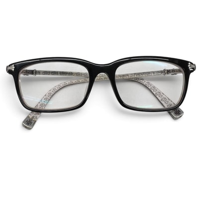 CHROME HEARTS 美品 クロムハーツ FUN HATCH-A クロス サングラス 54□18-148 ギャランティ・純正レンズ付属 ブラウン アイボリー 度無し クリア プラスチック シルバー 眼鏡 メガネ ABランク 中古 鑑定済 クロムサングラス