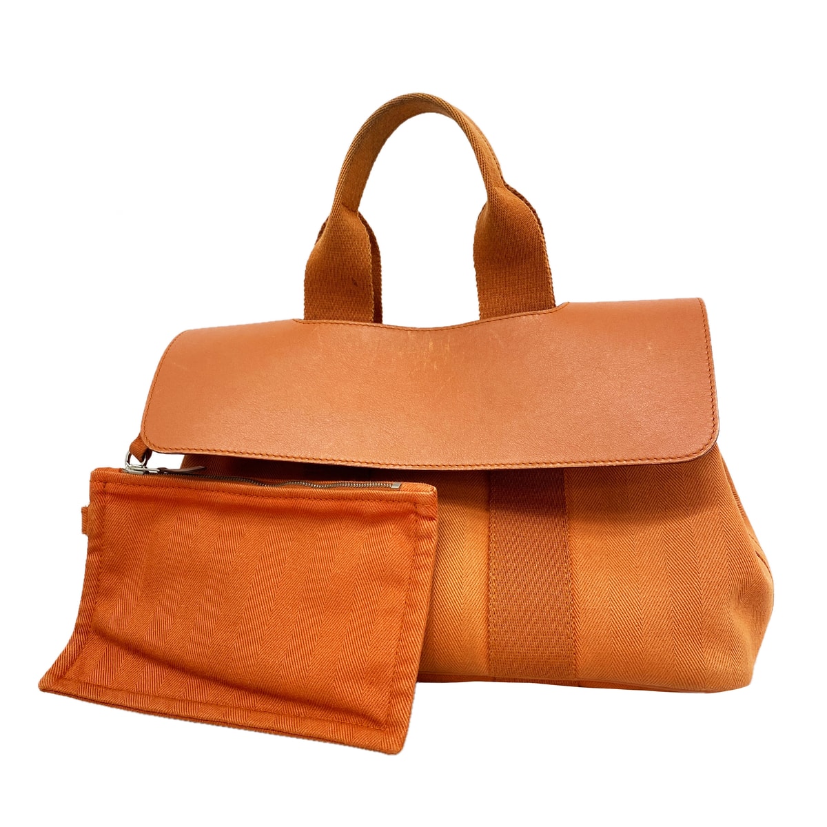 ★最終価格【6ie7081】エルメス トートバッグ ヴァルパライソPM トワルシェブロン オレンジ シルバー金具 □J刻印【中古】レディース