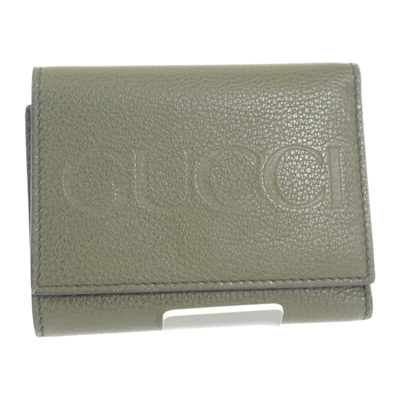 グッチ GUCCI ロゴ コンパクトウォレット ミニ 7316940E8IG3352 三つ折り財布 カーフ カーキ メンズ【中古】【Aランク】