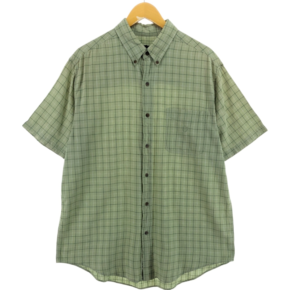 古着 90年代 ラルフローレン Ralph Lauren CHAPS チャップス チェック柄 半袖 コットン×リネン ボタンダウンシャツ メンズL相当 ヴィンテージ/eaa560891