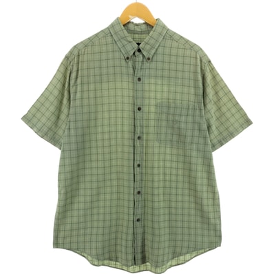 古着 90年代 ラルフローレン Ralph Lauren CHAPS チャップス チェック柄 半袖 コットン×リネン ボタンダウンシャツ メンズL相当 ヴィンテージ/eaa560891