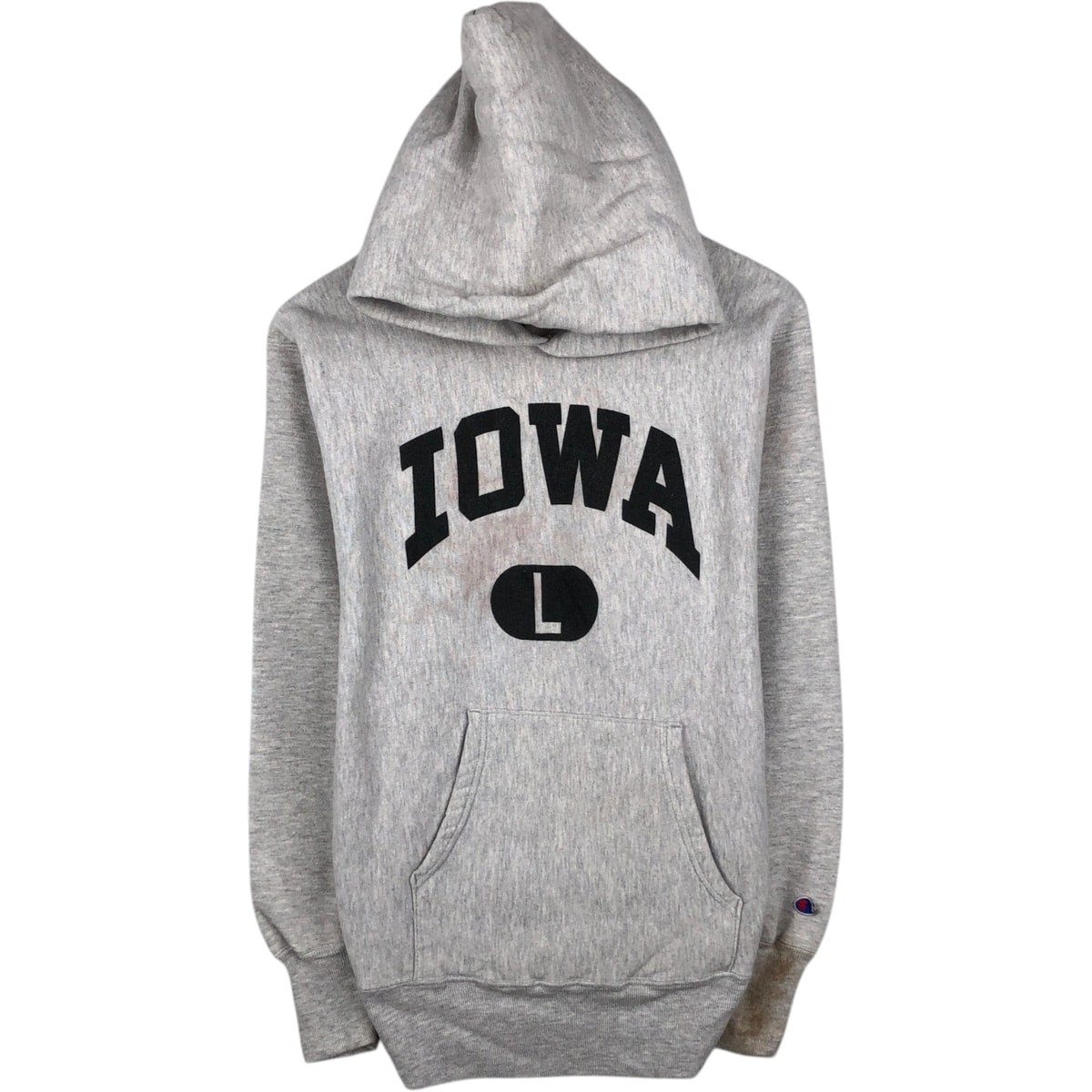 古着 90年代 チャンピオン Champion REVERSE WEAVE リバースウィーブ 刺繍タグ IOWA アイオワ大学 スウェットプルオーバーパーカー USA製 メンズL相当 ヴィンテージ/eaa643289
