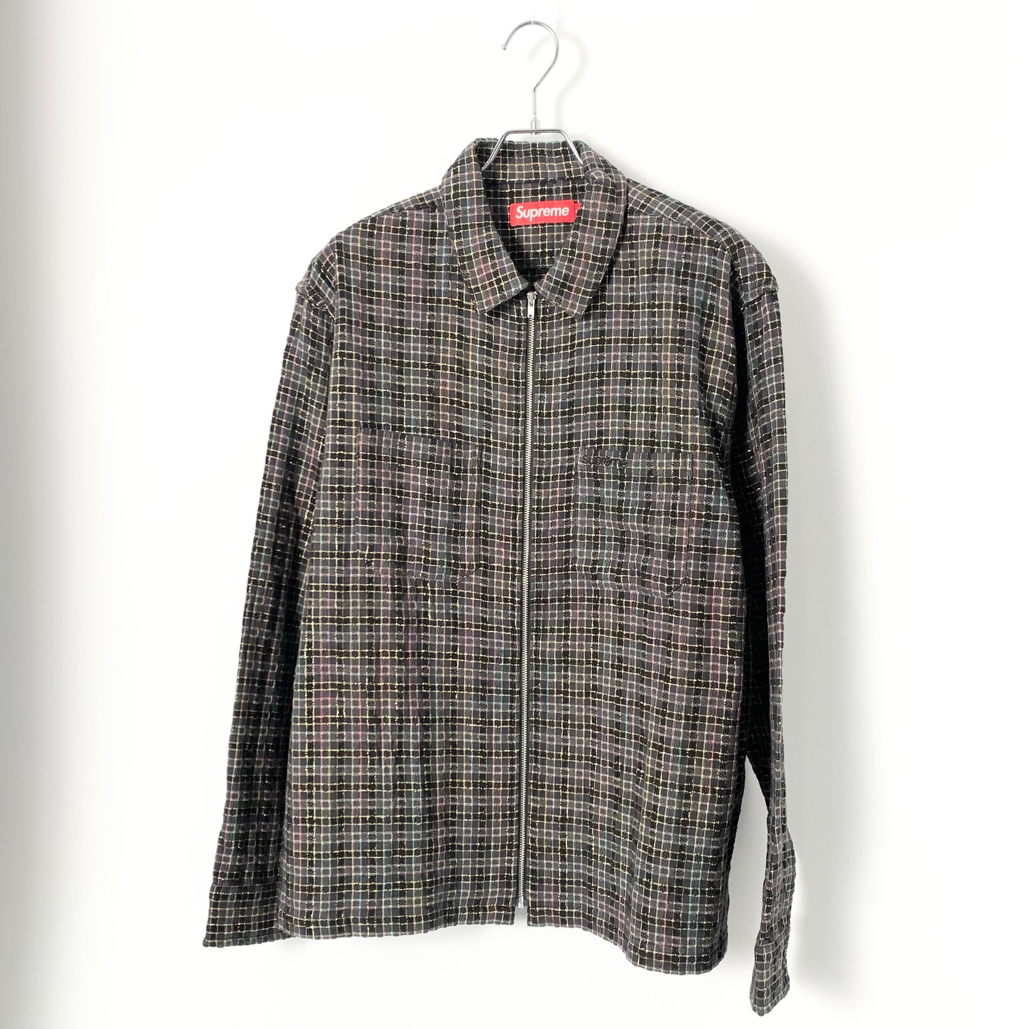 Supreme Metallic Plaid Zip Up Shirt "Washed Black"