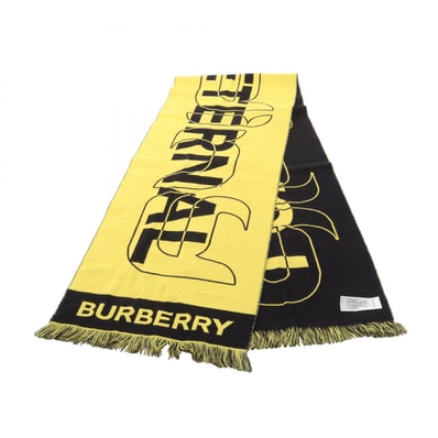 バーバリー BURBERRY グラフィティロゴ マフラー 衣料品 ウール レディース イエロー系 / ブラック系 【中古】
