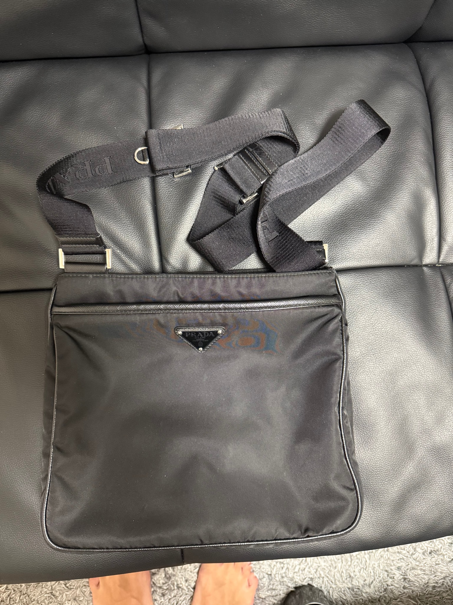 PRADA Re-Nylon and Saffiano Leather Shoulder Bag "Black"