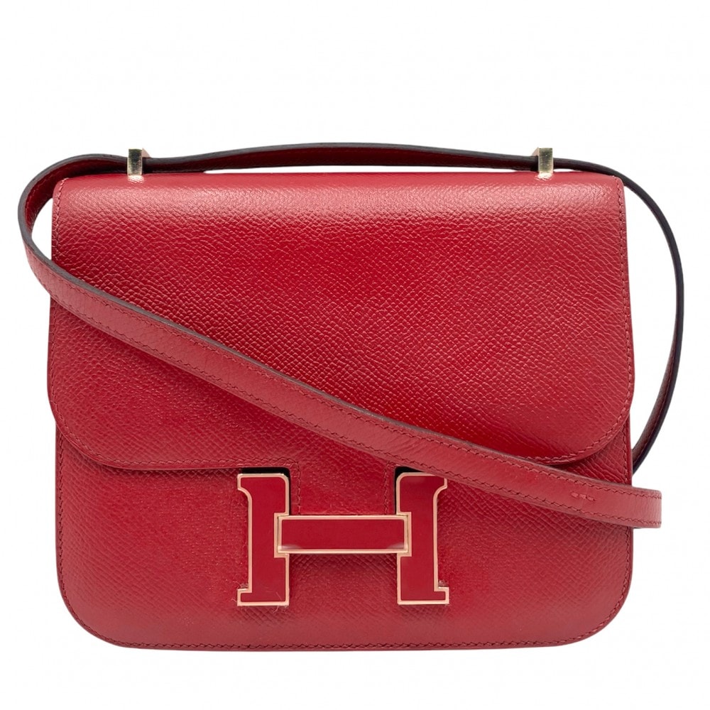 HERMES エルメス ショルダーバッグ コンスタンスミニ ポシェット 肩掛け 斜め掛け 革 かばん 鞄 X刻印 ヴォーエプソン    レッド 赤 ゴールド金具 レディース 美品 2016年【中古品】