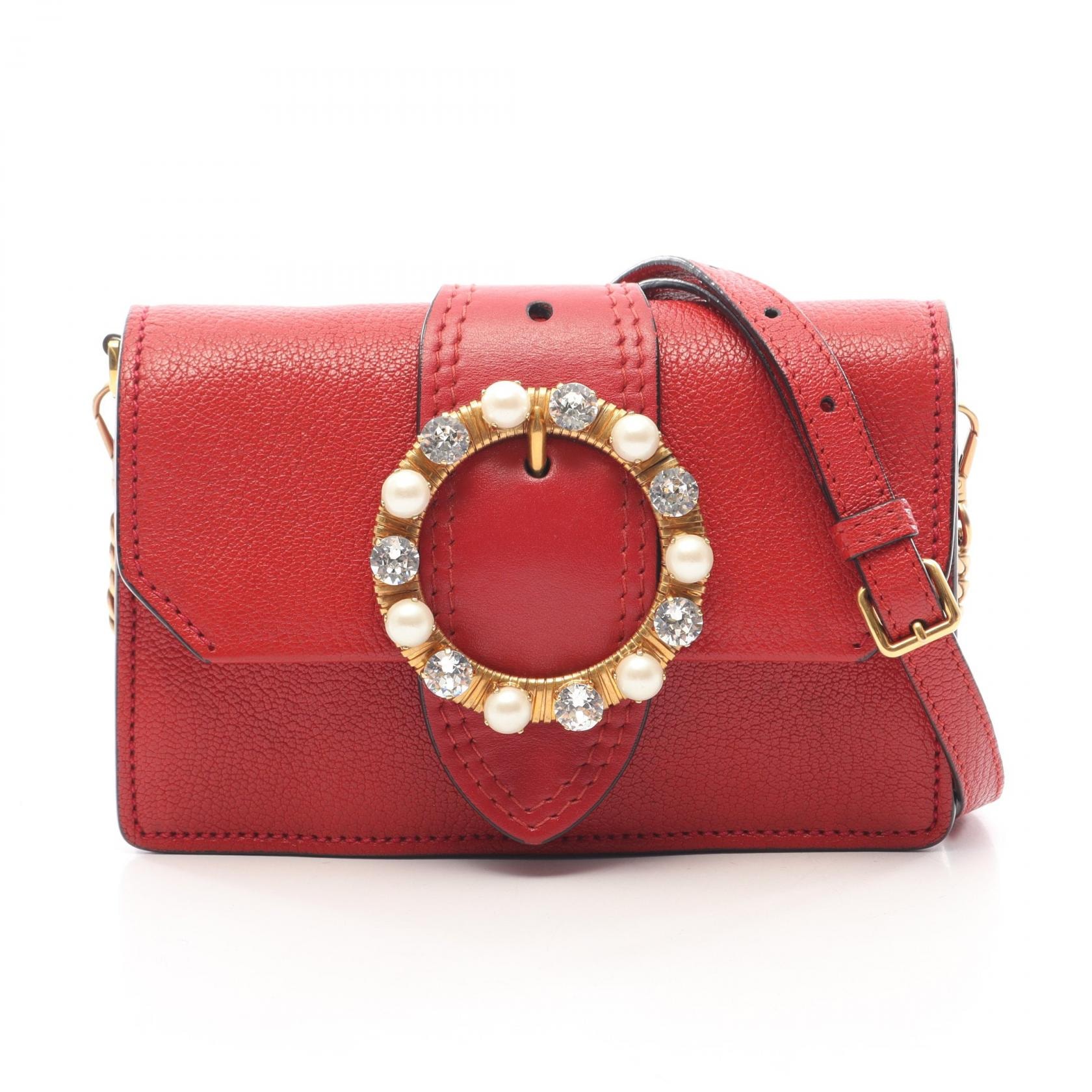 ミュウ ミュウ Miu Miu ビジュー ショルダーバッグ バッグ レザー レディース レッド系 【中古】