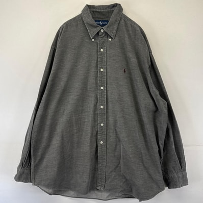 古着 ラルフローレン RALPH LAUREN コーデュロイ 長袖シャツ ボタンダウン ワンポイントロゴ 刺繍 大きいサイズ 2XL グレー系 メンズ