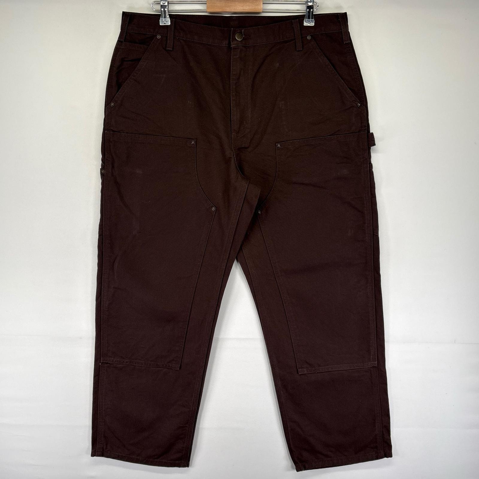 古着 カーハート Carhartt ダック パンツ ペインターパンツ ジッパーフライ ワンポイントロゴ ダブルニー W38 L30  ブラウン系 メンズ