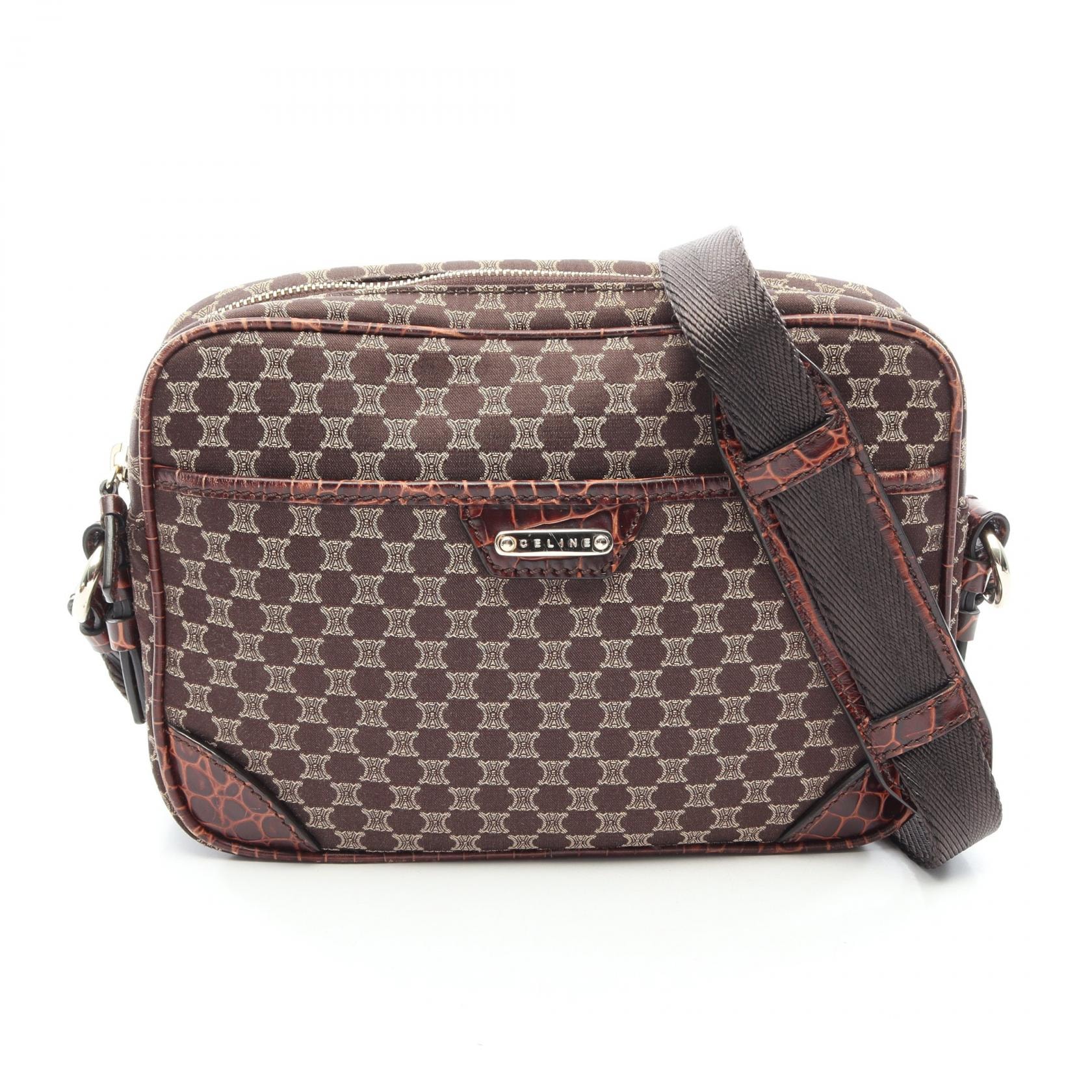 セリーヌ CELINE マカダム ショルダーバッグ バッグ キャンバス レザー レディース ベージュ系 / ブラウン系 【中古】