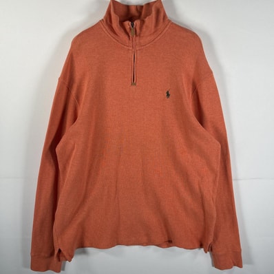 古着 90's/90年代 ポロバイラルフローレン Polo by Ralph Lauren コットンニット 大きいサイズ ハーフジップ XL オレンジ メンズ