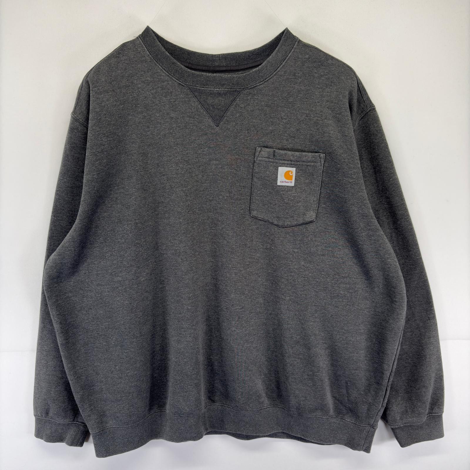 古着 カーハート Carhartt スウェット クルーネック Vガゼット 大きいサイズ ワンポイント オリジナルフィット 2XL  グレー系 メンズ