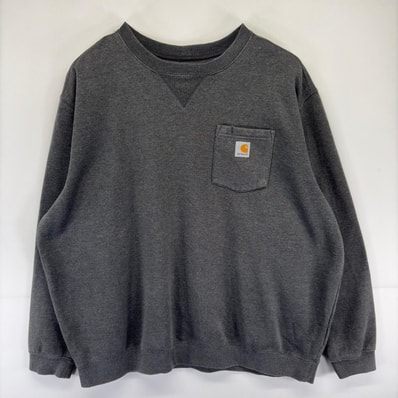 古着 カーハート Carhartt スウェット クルーネック Vガゼット 大きいサイズ ワンポイント オリジナルフィット 2XL グレー系 メンズ