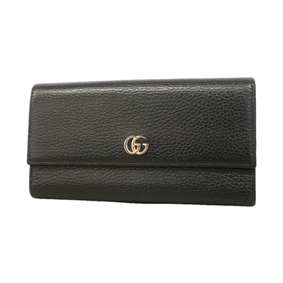 ★最終価格★SALE【6hb0333-k】グッチ 長財布 GGマーモント 456116 レザー ブラック ゴールド金具【中古】メンズ