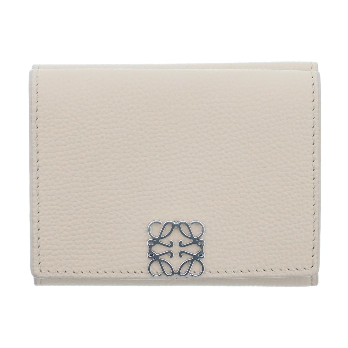 LOEWE ロエベ アナグラム 三つ折り財布 C821TR2X16 カーフ ベージュ シルバー金具 レディース【中古】