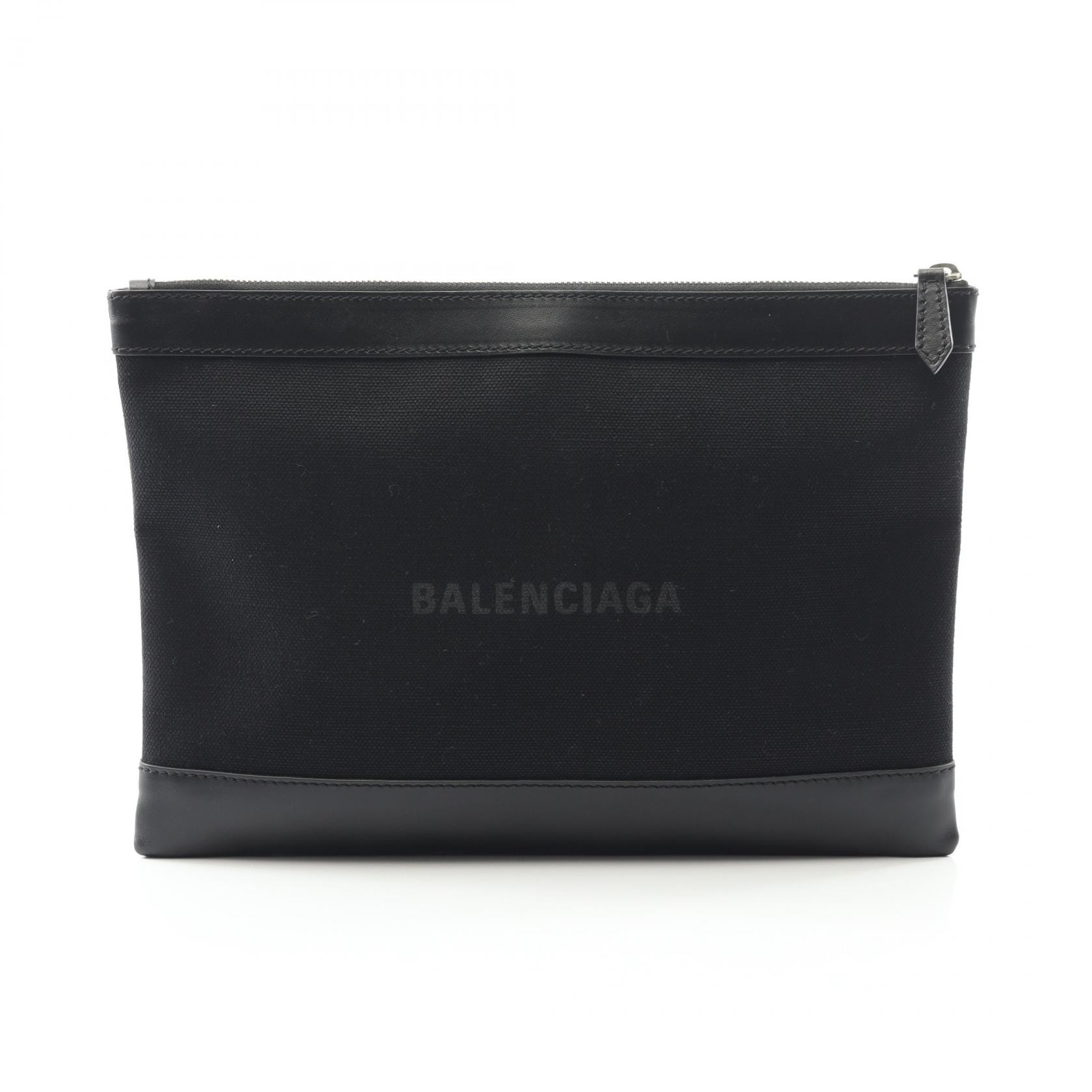 バレンシアガ BALENCIAGA ネイビークリップ M セカンドバッグ クラッチバッグ バッグ キャンバス レザー メンズ レディース ブラック系 373834 【中古】