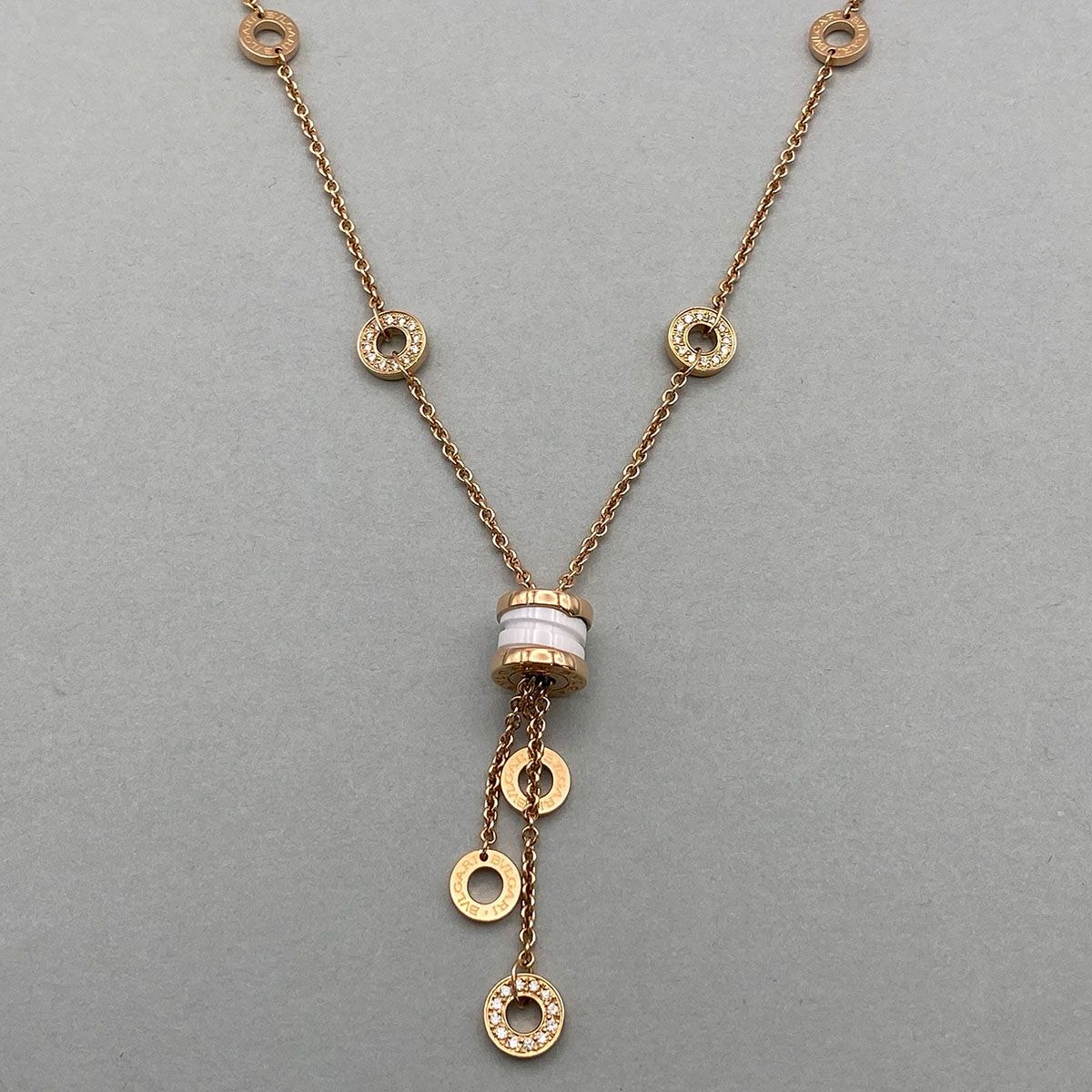 BVLGARI ブルガリ B.ZERO1 ビー ゼロワン エレメント ダイヤモンド 750PG 45cm ネックレス 347577 CL856019 K18ピンクゴールド ホワイトセラミック ホワイト ピンクゴールド  レディース【中古】