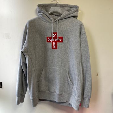 Supreme Cross Box Logo Hooded Sweatshirt "Grey"