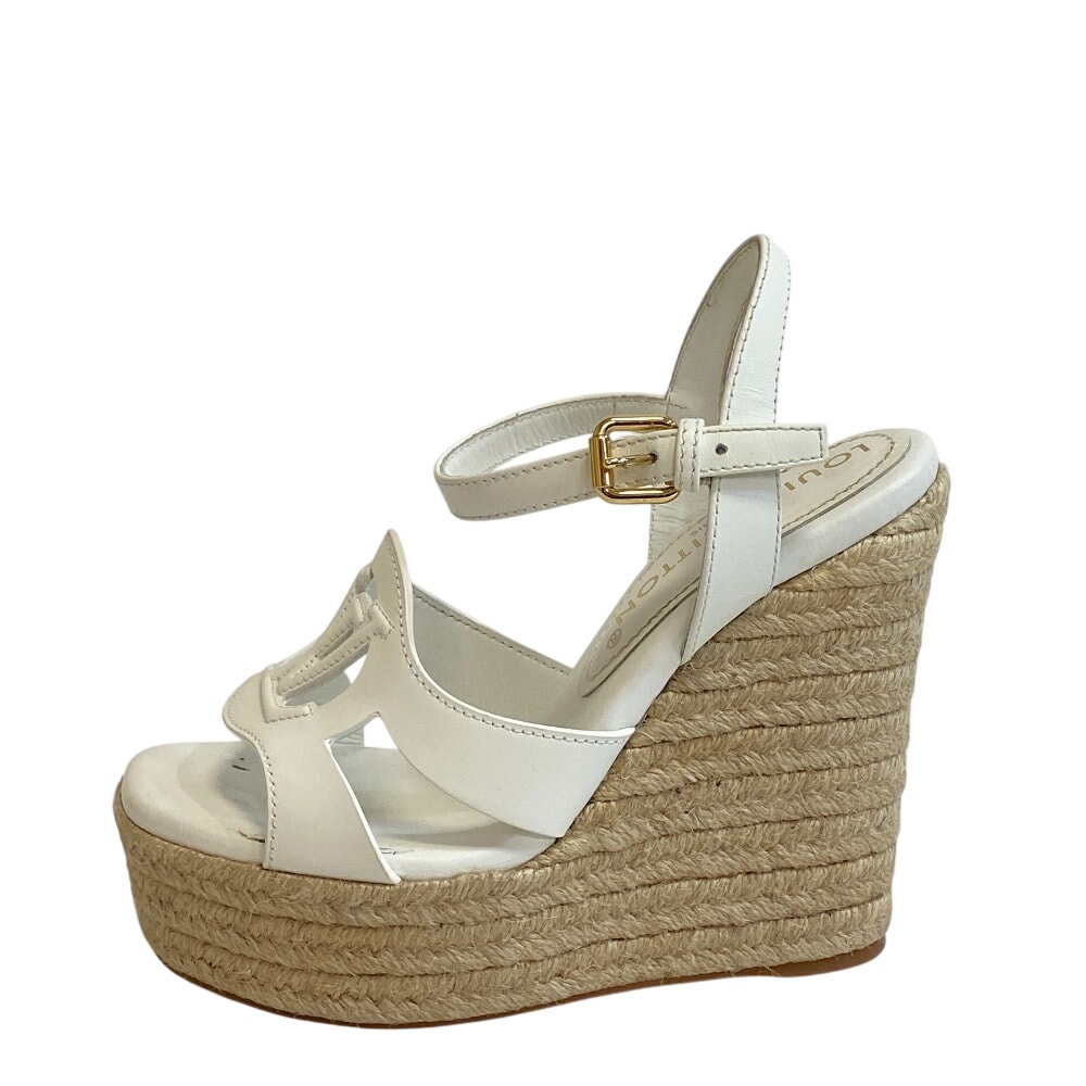 ルイヴィトン LOUIS VUITTON サンダル イソラ ウェッジソール LVロゴ オープントゥ エスパドリーユ ストラップ ロゴ LS1203 ホワイト