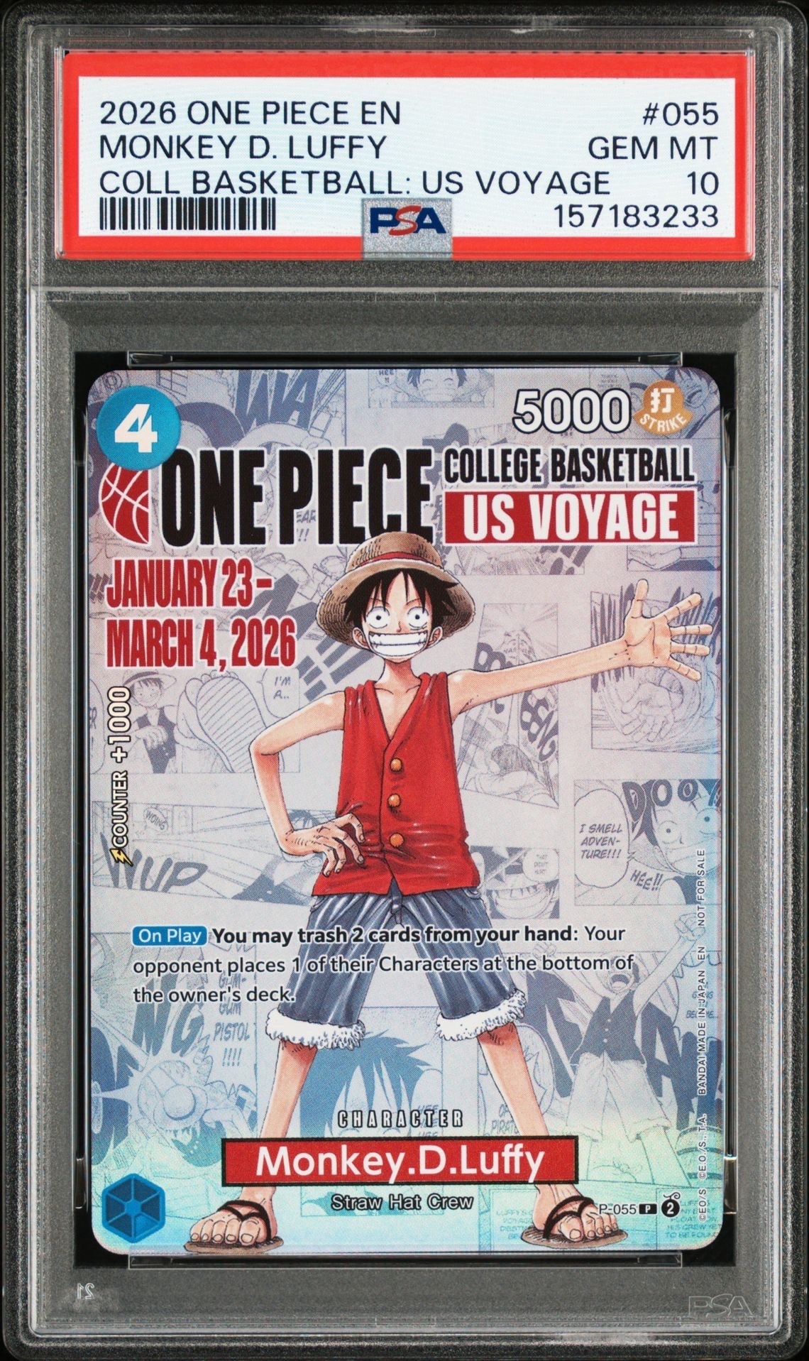 モンキー・D・ルフィ:P (開封済) [P-055]【英語版】(プロモーションカード「ワンピース カレッジ バスケットボール:USボヤージュ」)