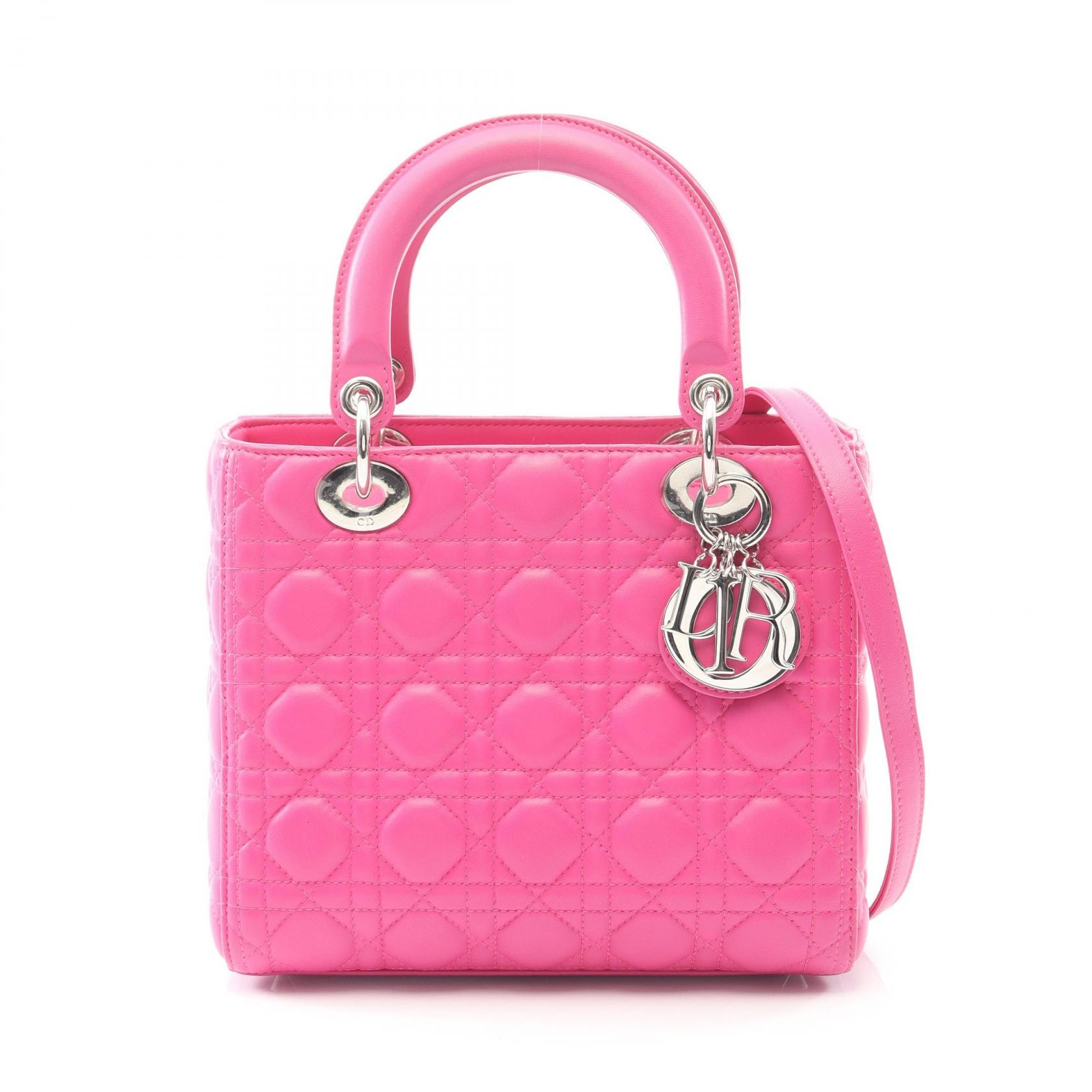 ディオール Dior LADY DIOR レディディオール カナージュ ハンドバッグ バッグ レザー レディース ピンク系 【中古】