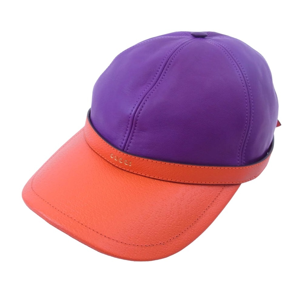 GUCCI グッチ キャップ 7289643 3HARA イタリア製 バイカラー 6パネル レザー ベースボール キャップ 帽子 パープル系 M/57cm【極上美品】【中古】