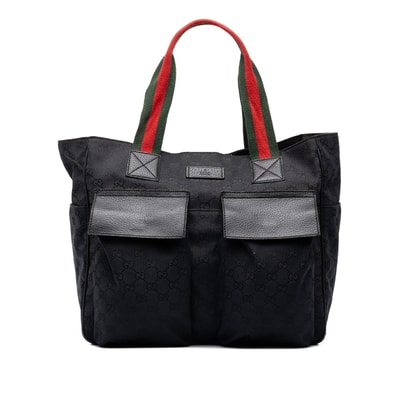 グッチ GGキャンバス シェリーライン トートバッグ 161836 ブラック キャンバス レザー レディース GUCCI 中古