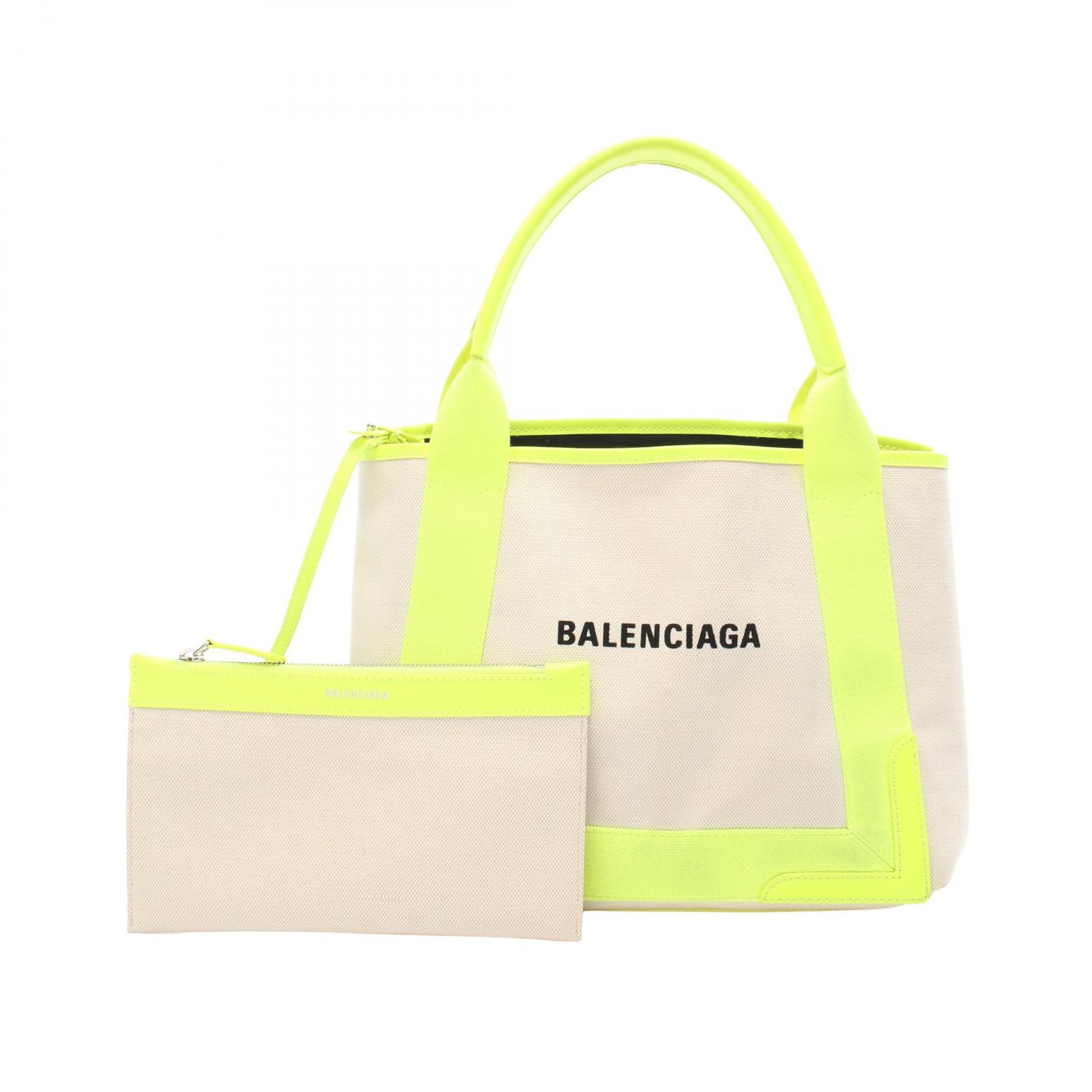 バレンシアガ BALENCIAGA NAVY CABAS S ネイビーカバ トートバッグ バッグ キャンバス レザー レディース アイボリー系 / イエロー系 339933 【中古】