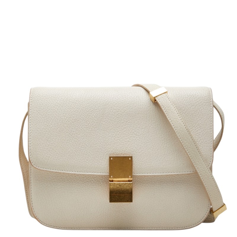 セリーヌ クラシック ボックス ミディアム 斜め掛け ショルダーバッグ ホワイト レザー レディース CELINE 中古