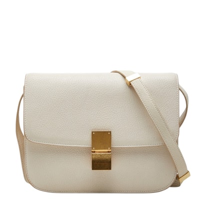 セリーヌ クラシック ボックス ミディアム 斜め掛け ショルダーバッグ ホワイト レザー レディース CELINE 中古